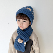 儿童帽子秋冬款男孩毛线帽女孩针织帽小熊冬季宝宝帽子围巾两件套