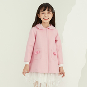 女童外套2024年秋冬粉色羊，毛呢上衣洋气，娃娃领甜美厚公主风衣