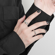 韩版ins小众简约设计肌理，锆石925戒指，女不规则个性凹凸面开口指环
