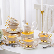 欧式轻奢下午茶茶具套装花茶蜡烛加热英式骨瓷花茶杯水果茶壶客厅