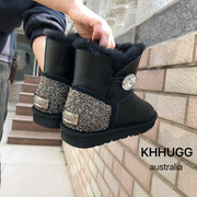 KHHUGG雪地靴女皮毛一体2022时尚 短筒防水皮面一脚蹬KHΗUGG