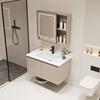 奶油风浴室柜组合陶瓷一体，盆现代简约岩板卫浴，洗手脸漱台上盆镜柜