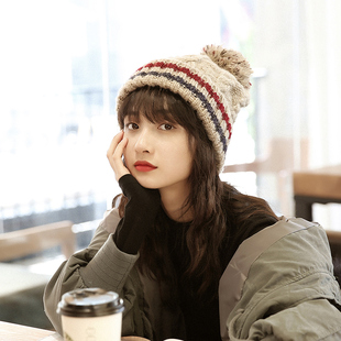 帽子女秋冬季韩版潮百搭时尚网红款加厚保暖针织套头帽冬天毛线帽