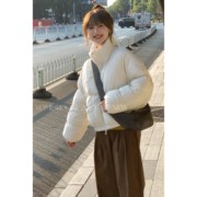哟米YOMI 短款白色羽绒服女冬季小个子加厚保暖90白鸭绒立领外套