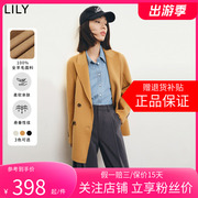 LILY2024春装女装舒适保暖全绵羊毛中长款毛呢外套小个子