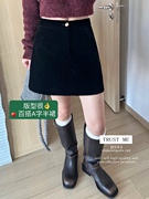 TRUSTME韩版复古简约高腰百搭洋气加厚呢子短裙半身裙23517