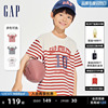 Gap男女童2024春夏纯棉条纹海军风logo短袖T恤儿童装运动上衣