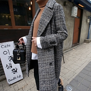 韩国进口女装双排，扣保暖英伦，风毛呢大衣