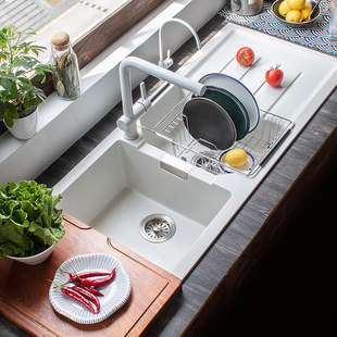 科恩纳L11石英石水槽超大双槽厨房洗菜盆花岗岩家用洗碗池沥水板