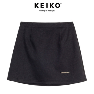 KEIKO 防走光 黑色A字半身裙女24秋季新款显瘦松紧高腰包臀短裙