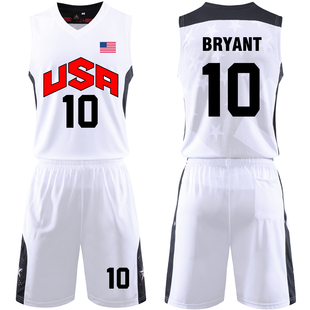 10号科比usa梦之队梦，十美国国家队篮球比赛训练服套装定制印刷