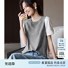 xwi欣未圆领短袖衬衫女式夏季撞色拼接设计休闲宽松显瘦半袖t恤