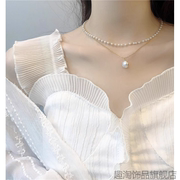 珍珠项链锁骨链轻奢小众设计感脖子上戴的饰品双层叠带颈挂链