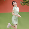 绿色蕾丝旗袍新式年轻款少女改良版连衣裙，小个子短款2024夏季