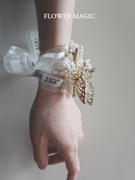 会动的珍珠蝴蝶手工结婚生日派对新娘伴娘姐妹团礼服搭配件手腕花