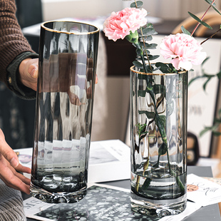 北欧简约创意轻奢透明花瓶水养，富贵竹百合玻璃，插花瓶客厅餐桌摆件