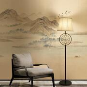 新中式墙布办公室水墨山水画沙发，床头背景墙壁纸古典国画墙纸壁布