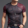 男士冰丝短袖t恤2024潮牌中国风复古红色印花高端半袖男潮流