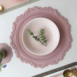 出口韩国复古浮雕餐垫碗盘垫隔热锅垫花瓶台灯硅胶蕾丝垫宴会装饰