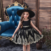 欧美万圣节礼服童裙黑色女巫cosplay表演服公主连衣裙网纱蓬蓬裙