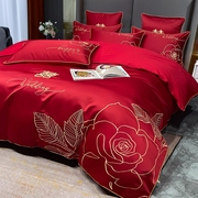 中式结婚床上用品四件套大红色婚庆喜被九件套新婚被子带抱枕全套