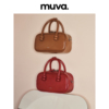 muva原创2023波士顿红色包包，手提包女秋冬时尚百搭真皮斜挎包