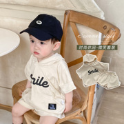 夏季婴儿宝宝韩版字母印花套装新生宝宝短袖字母卫衣短裤两件套潮