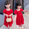 夏季1岁女宝宝洋气雪纺纱公主裙2女童大红色连衣裙儿童中长款裙子