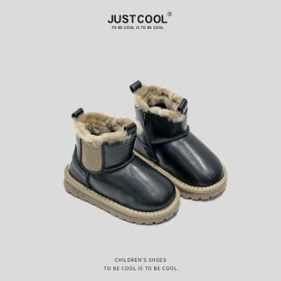 justcool儿童雪地靴，真皮2023年冬季男童鞋子，防水加绒女童冬鞋