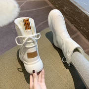 雪地靴女冬季2023中筒皮面防水防滑保暖棉靴子白色东北大棉鞋