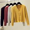 2021秋季韩版宽松黄色毛衣，外套短款外搭长袖v领针织衫女开衫