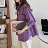 紫色衬衫女长袖，2024年春装韩版宽松百搭通勤纯色磨毛棉质上衣加厚