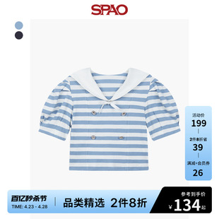 SPAO女士春季短款条纹海军风雪纺衫衬衫SPBWD25S20