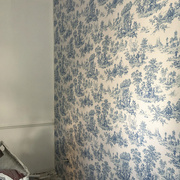 花鸟人物新中式无缝壁布青花瓷蓝色墙纸法式书房美式田园卧室壁纸