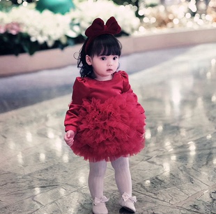 韩国正版公主裙女童连衣裙洋气周岁礼服婚纱表演裙走秀花童新年装