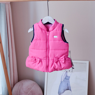 l家~1-3岁女婴儿休闲棉，背心玫红色，女宝宝保暖马甲夹拉链外套冬季