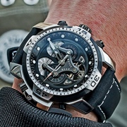 瑞夫泰格概念多功能机械大表盘手表时尚潮流男真皮防水表 RGA3503