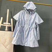 0308-1韩国东大门潮牌女士轻薄中长款防晒衣休闲连帽斗篷肩外套