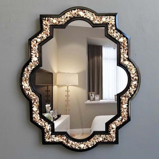 欧式异形浴室镜地中海风格石子梳妆台化妆镜美容镜理发店卫浴镜子