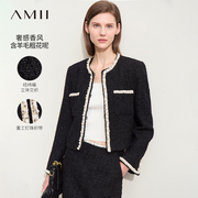 Amii2024春轻奢香风含羊毛圆领钉珠织带装饰正肩袖外套女款