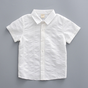 夏季英伦儿童条纹短袖衬衫，韩版男童打底衫，白色衬衣黑色衬衫