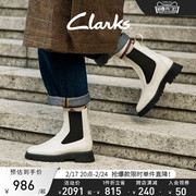 clarks其乐潮思系列女鞋，冬季英伦风粗跟切尔西靴中筒短靴