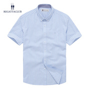 Regatta Club夏季薄直筒商务休闲衬衫条纹男士短袖纯棉上衣