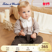 tartineetchocolat法国巧克力童装，秋冬男宝宝，背带周岁礼服连体衣