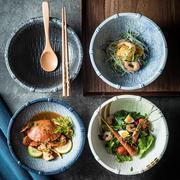 日式风碗具竹编碗罗纹复古家用商用餐厅摆台料理沙拉陶瓷饭碗汤碗