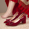 主婚纱婚鞋不累脚2024年水晶红色礼服中式新娘禾秀两穿高跟鞋