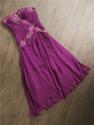 0311a紫色雪纺抹胸绑带气质，长款手工订珠晚礼服宴会气质修身年会t
