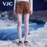 VJC/威杰思秋冬女装咖色慢短裤复古格纹时尚通勤高腰裤