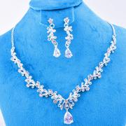 韩版新娘合金水钻水晶高端时尚，完美耳环项链，锆石三件套饰品婚