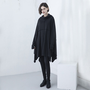 yuantu原途黑色连衣裙长袖春秋设计感不规则气质，宽松个性裙子潮